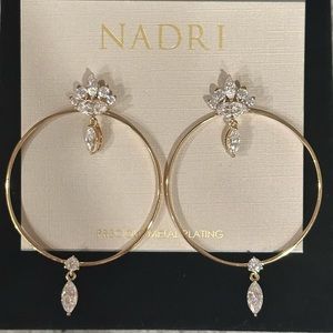 Nadri Unique Hoop Earrings - Precious Metal Plating in 8KT Gold, Zirconia Stones